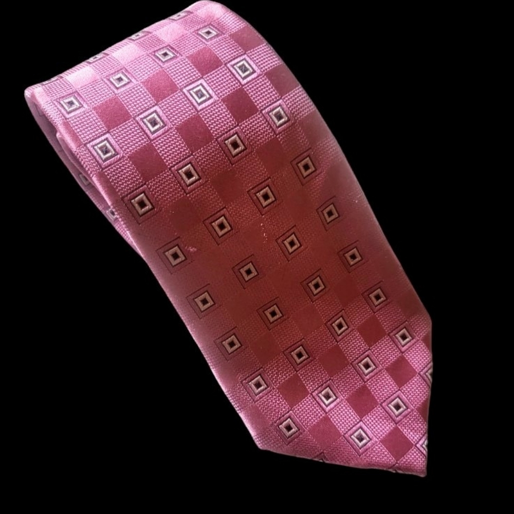 Donald J Trump Signature Collection Necktie Tie Pink Squares Silk